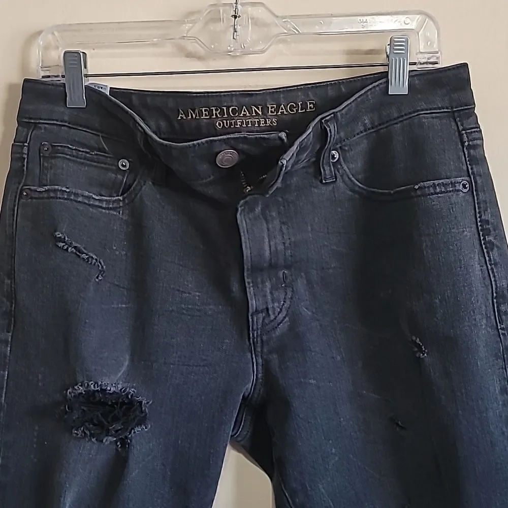 American Eagle Men's Black Slim Distress Jeans Sz 32×34